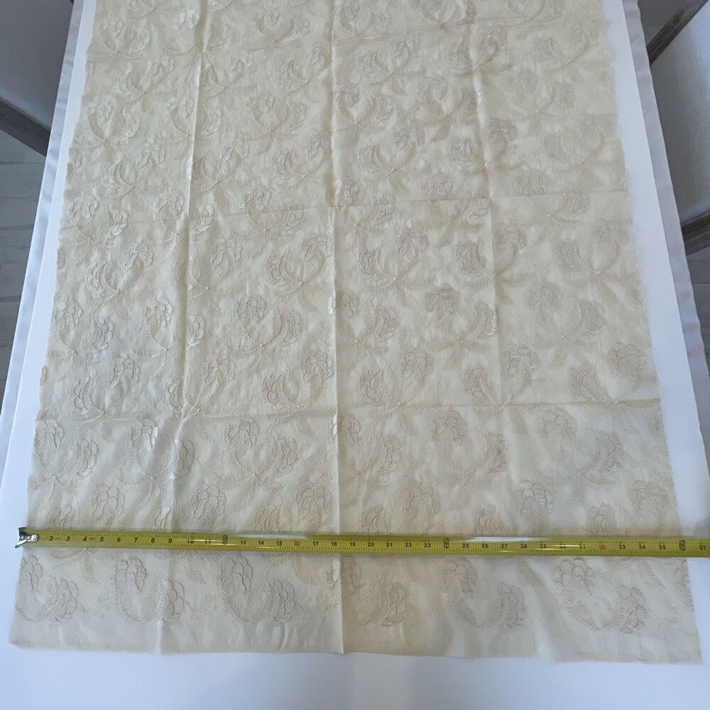 VTG Damask Embroidered Mesh Fabric Sheer Beige 51" W x 36" L Elegance Magazine - Picture 7 of 10